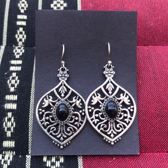 Silver and Black Bead Earrings - Picture 5 of 6